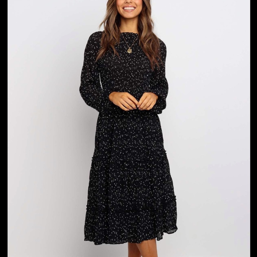 Petal and pup polka dot midi